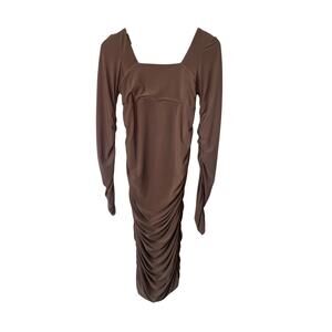 Club L London Taupe Seductress Square Neck Long Sleeve Body Con Dress • Size 4